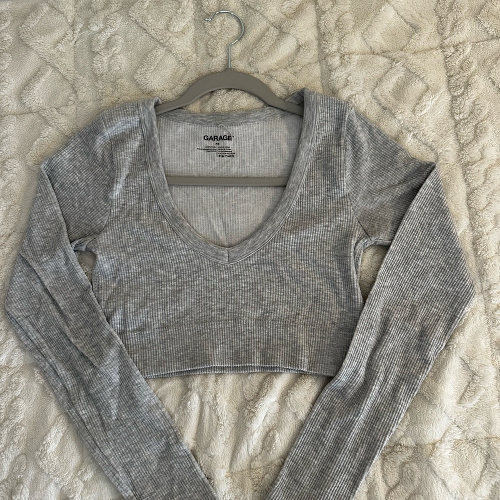 Garage Gray Ribbed Long Sleeve Crop Top